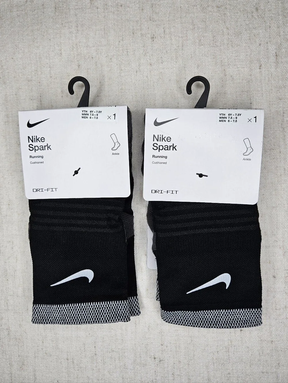 2-Pack Nike Spark Cushioned Running Ankle Sock Black M 6-7.5, W 7.5-9, Y 6Y-7.5Y